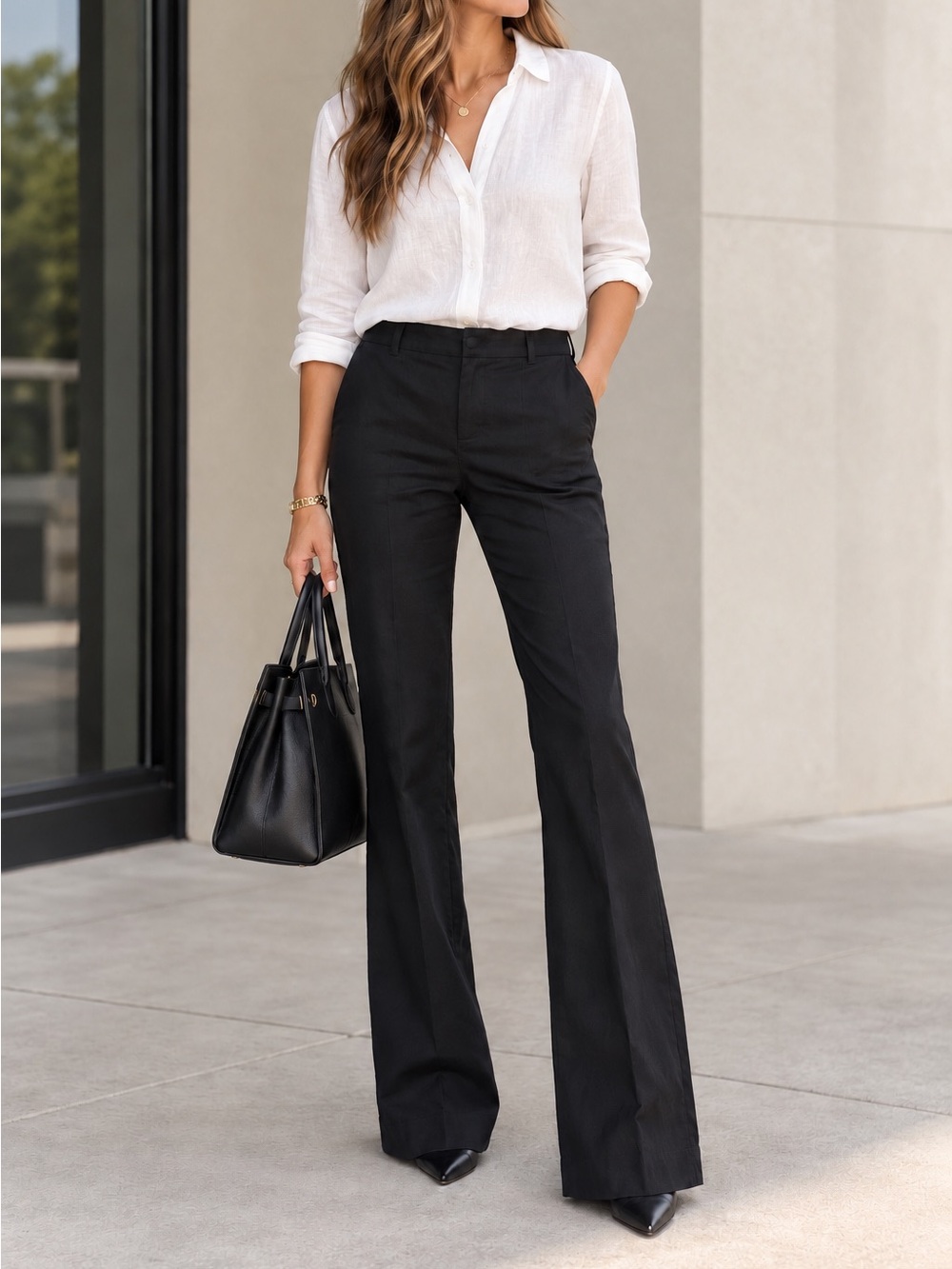 Theory Black Linen Blend Flare Pants Extra Long 35” Inseam Tailored Trousers